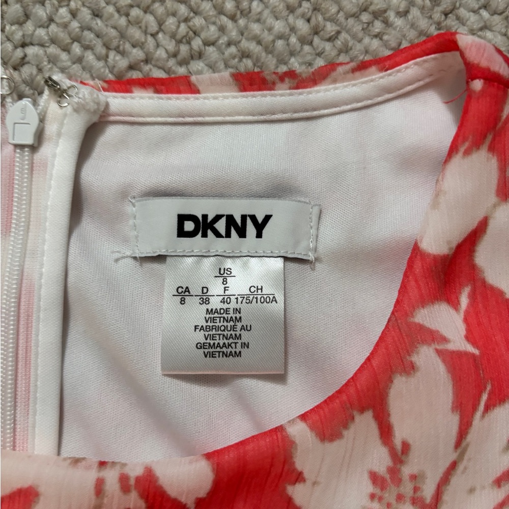 DKNY Floral Red and Cream Midi Dress - Picture 6 of 7